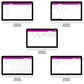 Five computer monitors display various screens of the Content Catalyst SEO Hub, featuring a purple header. The screens include a calendar and a variety of SEO and content tools for content creation by ContentPreneur Biz Shop.