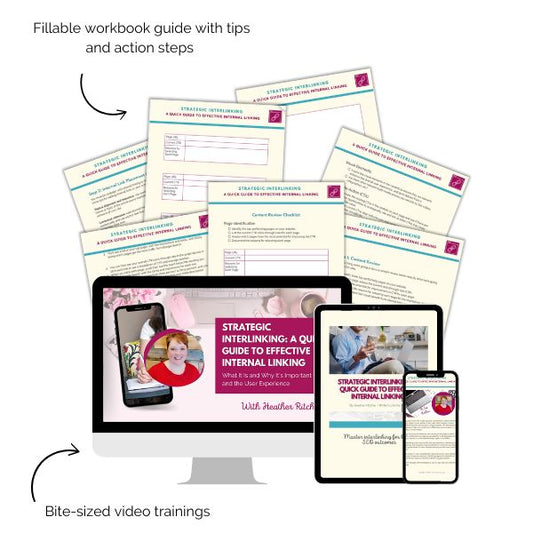 Computer, tablet, and smartphone mockups displaying resources in the bundle including bite-sized video trainings and a fillable workbook and guide.
